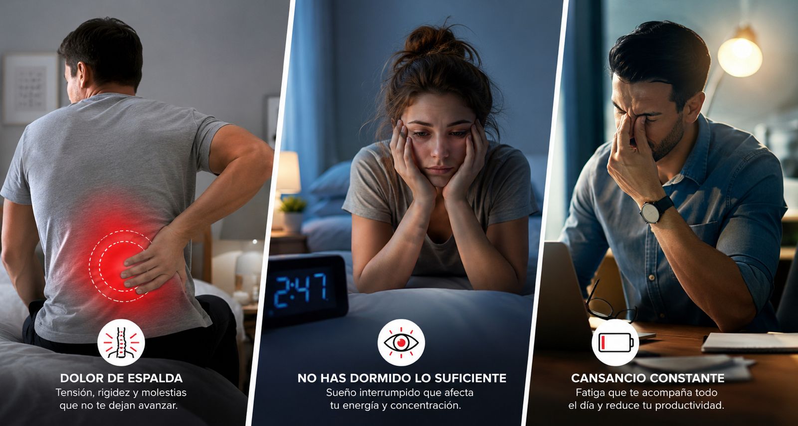 Dolor de espalda, mal dormir y cansancio constante